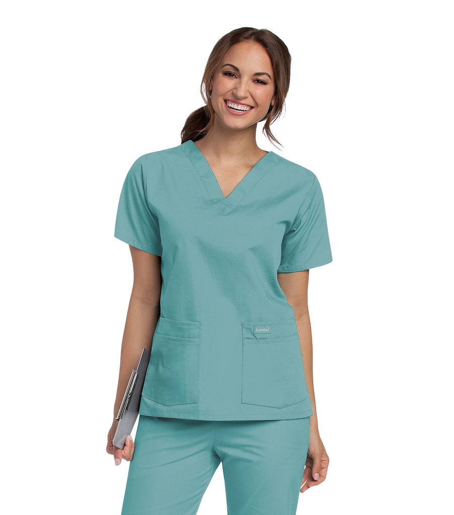 Landau Essentials Women's 4-Pocket V-Neck Scrub Top