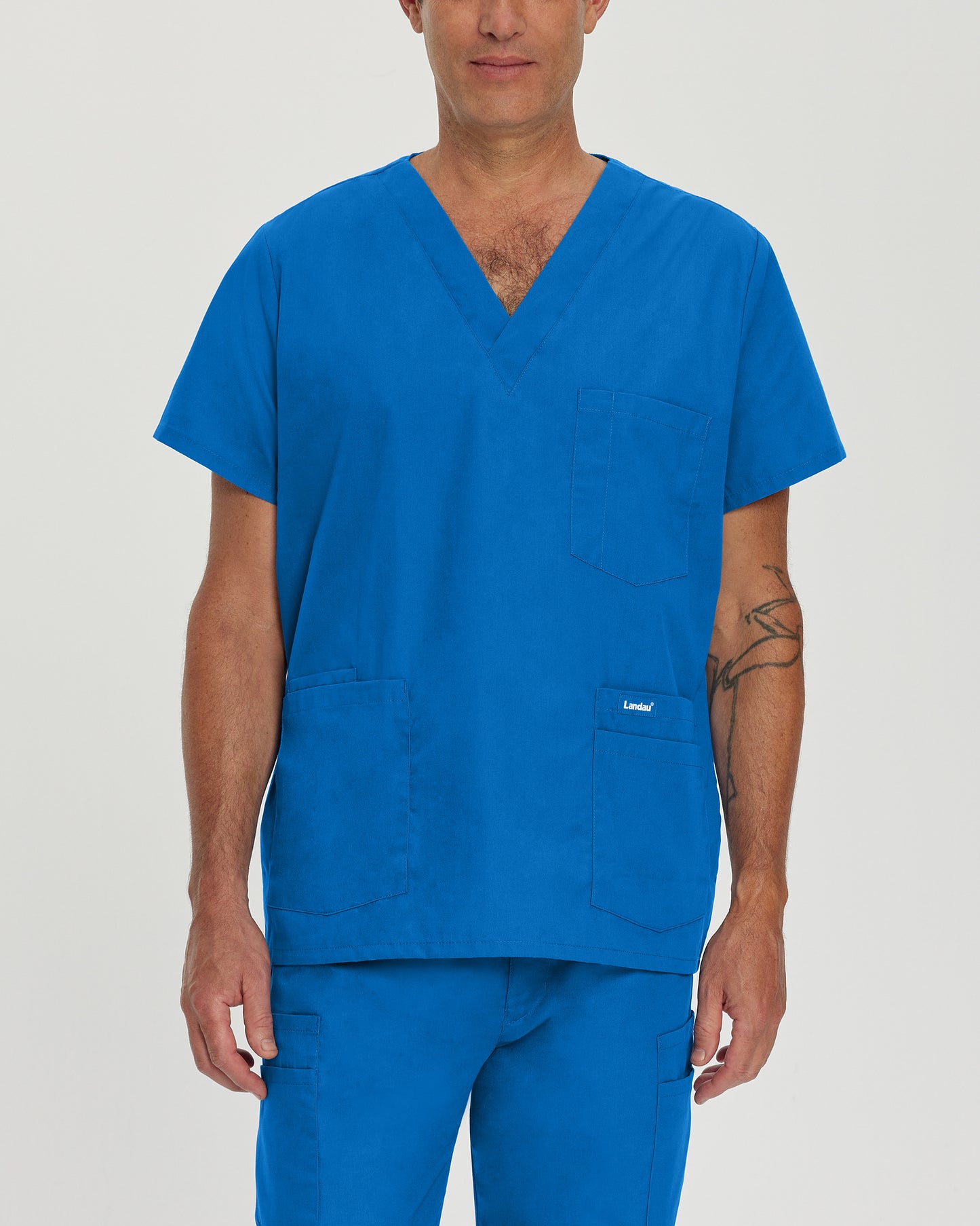 Landau Essentials Men's 5-Pocket V-Neck Scrub Top