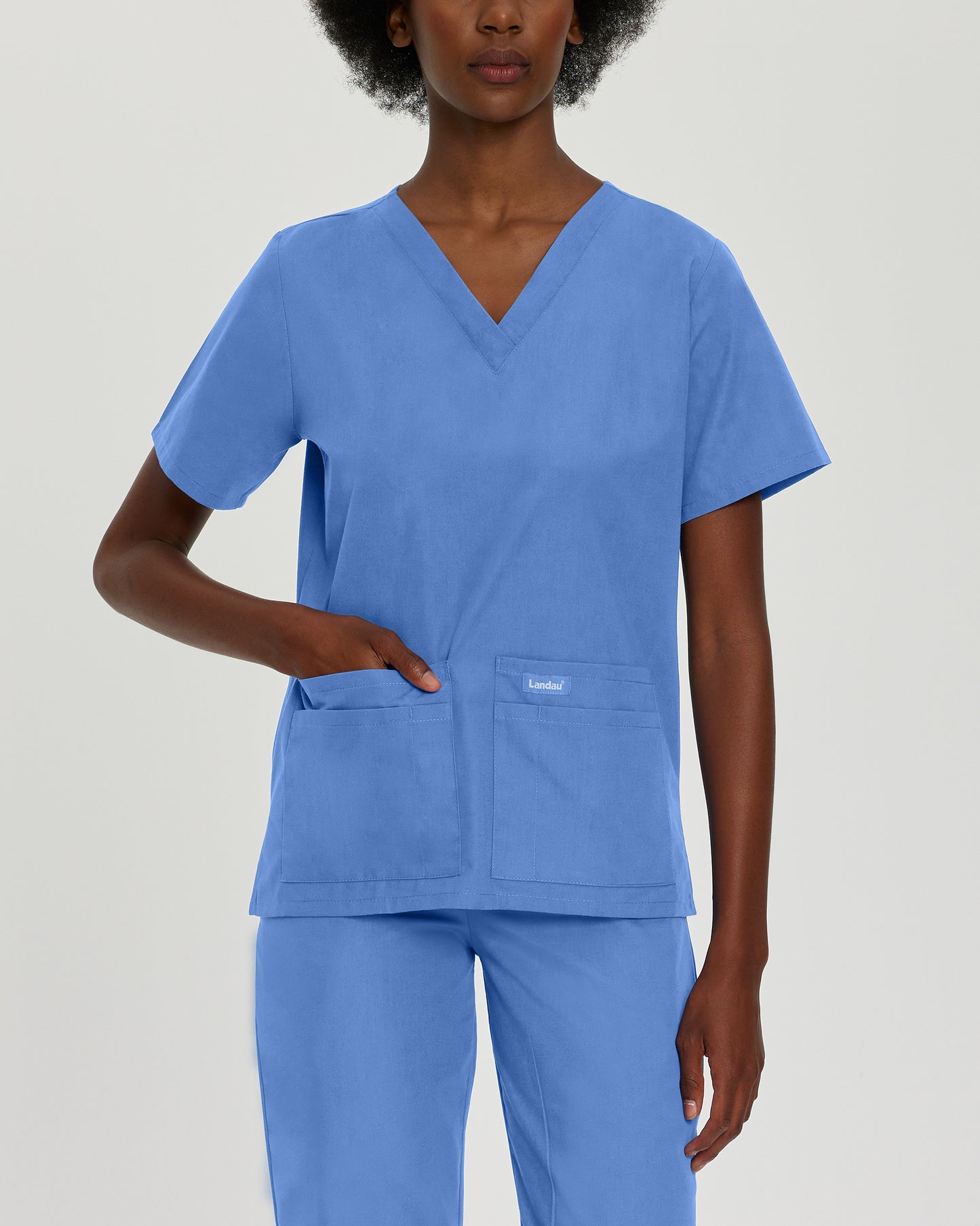 Landau Essentials Women's 4-Pocket V-Neck Scrub Top
