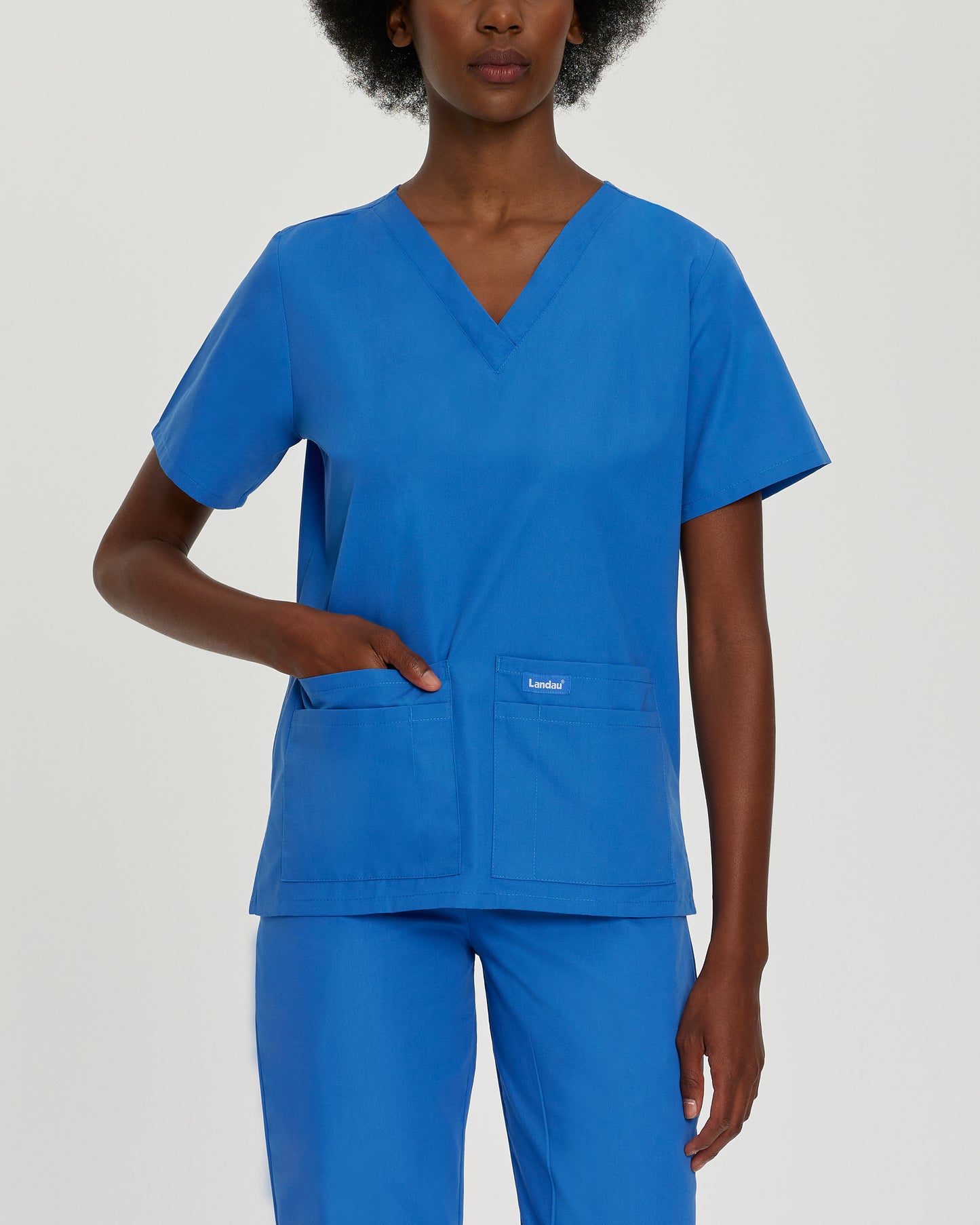 Landau Essentials Women's 4-Pocket V-Neck Scrub Top