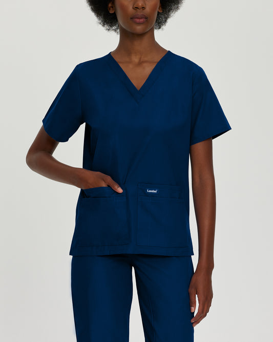 Landau Essentials Women's 4-Pocket V-Neck Scrub Top