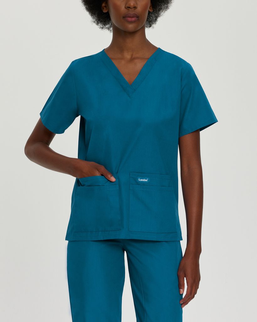 Landau Essentials Women's 4-Pocket V-Neck Scrub Top