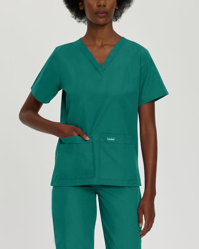 Landau Essentials Women's 4-Pocket V-Neck Scrub Top