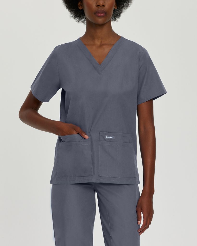 Landau Essentials Women's 4-Pocket V-Neck Scrub Top