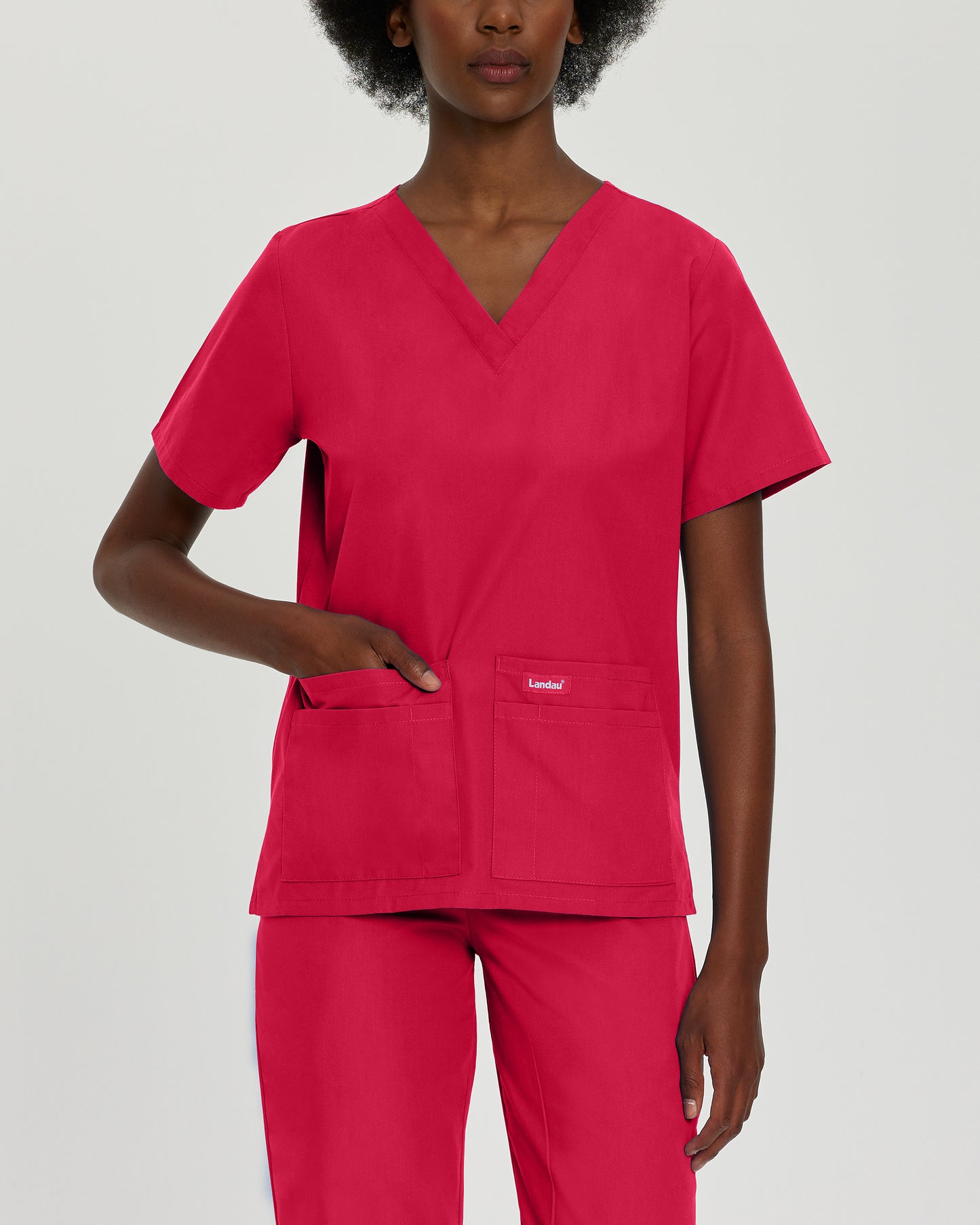 Landau Essentials Women's 4-Pocket V-Neck Scrub Top