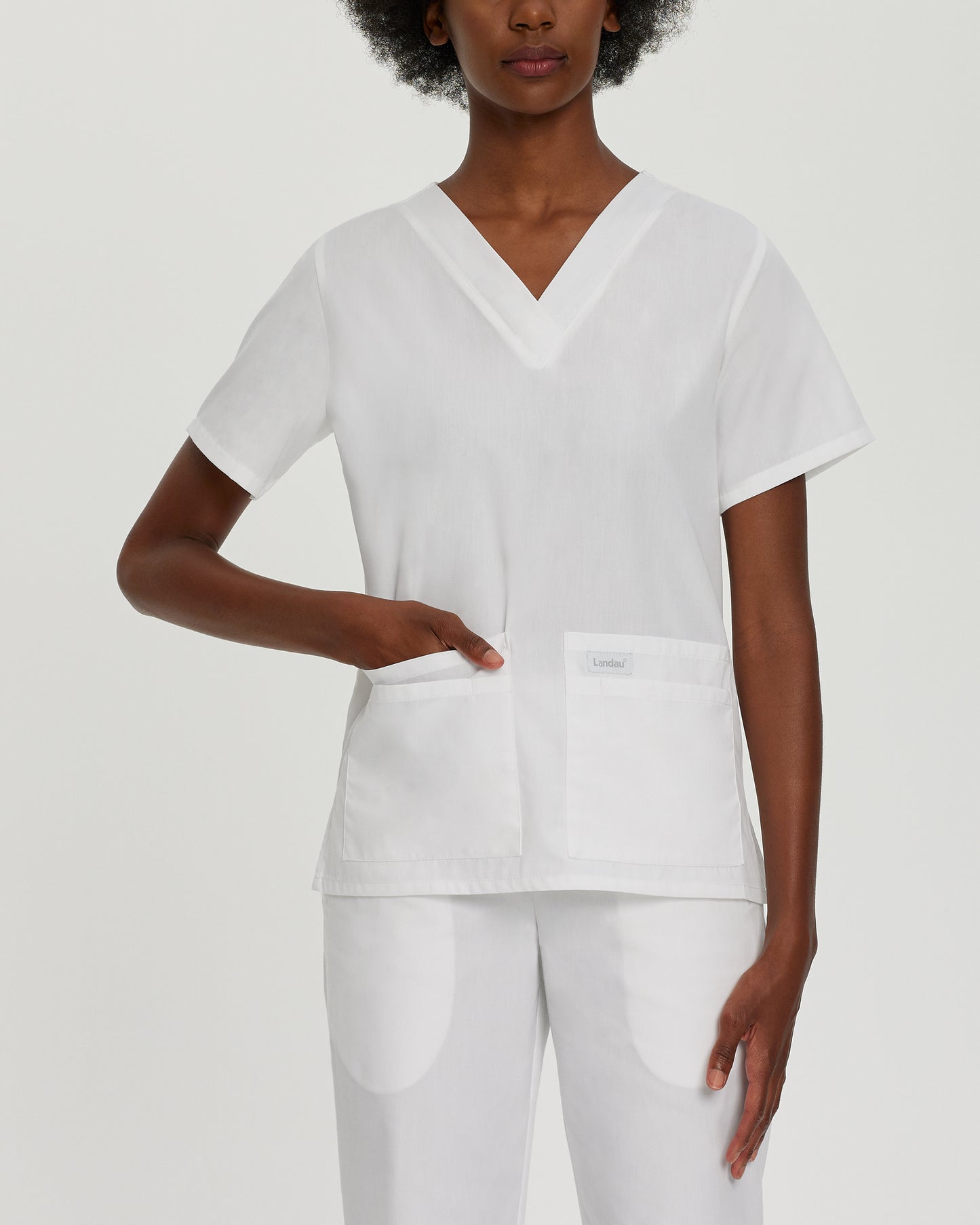 Landau Essentials Women's 4-Pocket V-Neck Scrub Top